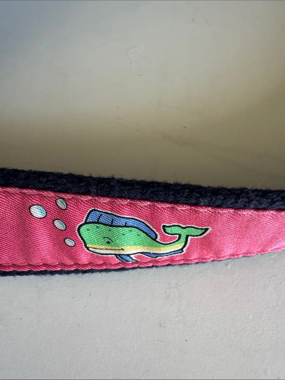 Vineyard Vines Pink Whale Embroidered Belt with Brown Trim